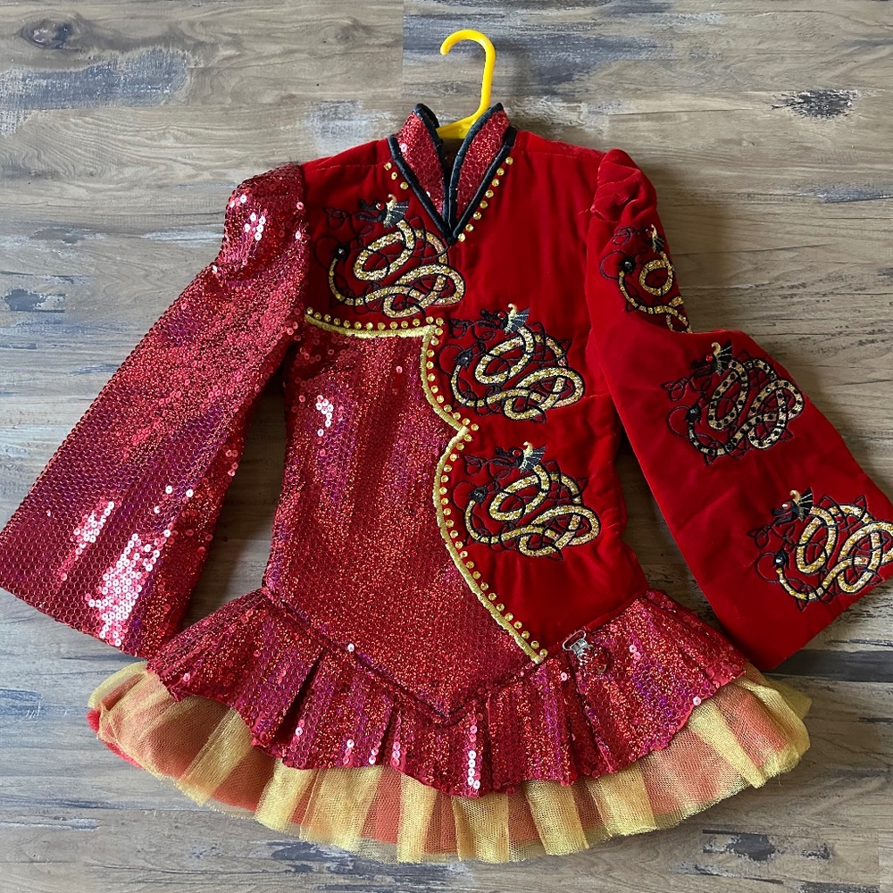 Irish Dance Dress- Red & Gold Dragon (U6-U8)